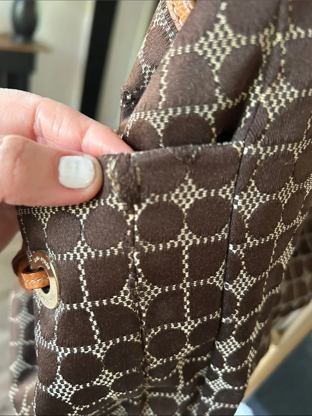 Kate Spade ♠️ New York Brown Tote with Red & Brown Center Stripe